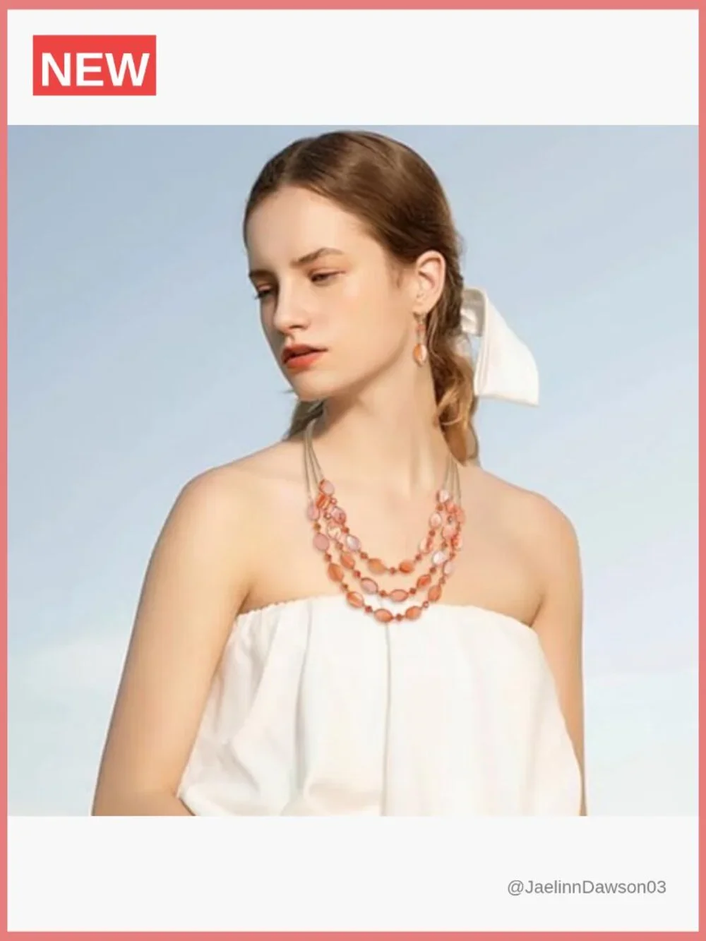 3-Layer Mother of Pearl Bead Necklace with Earrings Oval Beads Pendant Jewelry